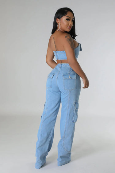 Elegant Waist Jeans tube top two piece pant set styled for going out