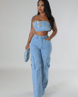 Jances Pant Set (Denim) - Palazzo Couture Online