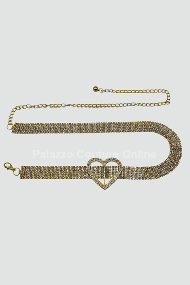 Jazmin Heart Rhinestone Chain Belt (Gold) - Palazzo Couture Online