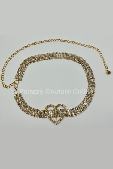 Jazmin Heart Rhinestone Chain Belt (Gold) - Palazzo Couture Online