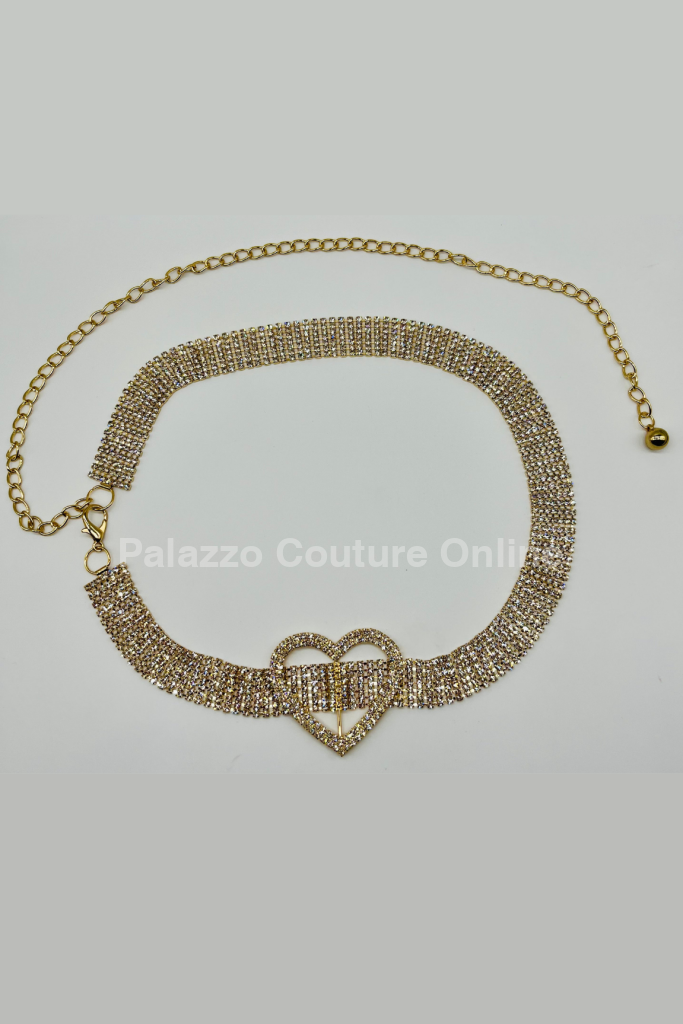 Jazmin Heart Rhinestone Chain Belt (Gold)