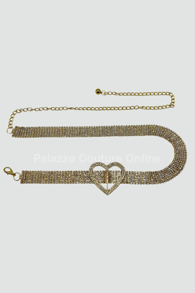 Jazmin Heart Rhinestone Chain Belt (Gold) One Size / Gold