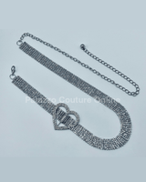 Jazmin Heart Rhinestone Chain Belt (Silver) - Palazzo Couture Online