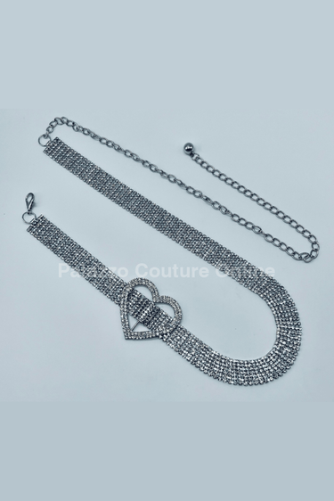 Jazmin Heart Rhinestone Chain Belt (Silver) - Palazzo Couture Online