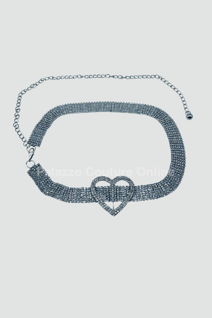Jazmin Heart Rhinestone Chain Belt (Silver)