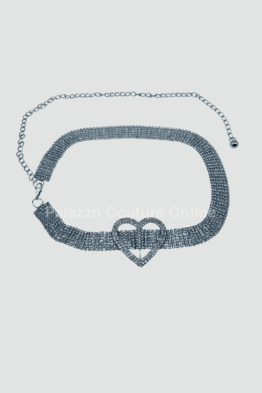 Jazmin Heart Rhinestone Chain Belt (Silver) - Palazzo Couture Online