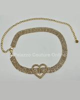 Jazmin Heart Rhinestone Chain Belt (Gold) - women's statement waist belt accessory