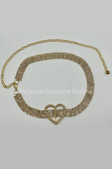 Jazmin Heart Rhinestone Chain Belt (Gold) - women's statement waist belt accessory