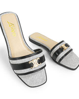 Elegant black slip-on sandals with double strap – Joey by Palazzo Couture