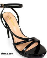 Jordie Black Strappy Heels with Patent Finish & Ankle Strap for women - stylish heels by Palazzo Couture