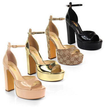 Josy - 13 Elevated Glam Ankle Strap Platform Heels - Black - Palazzo Couture Online