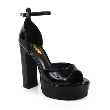 Josy - 13 Elevated Glam Ankle Strap Platform Heels - Black - Palazzo Couture Online