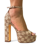 Josy - 13 Elevated Glam Ankle Strap Platform Heels - Monogram - Palazzo Couture Online
