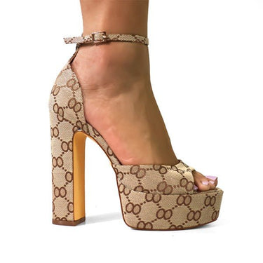 Josy - 13 Elevated Glam Ankle Strap Platform Heels - Monogram - Palazzo Couture Online