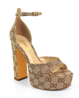 Josy - 13 Elevated Glam Ankle Strap Platform Heels - Monogram - Palazzo Couture Online