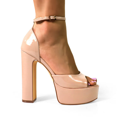 Josy - 13 Elevated Glam Ankle Strap Platform Heels - Nude - Palazzo Couture Online