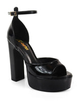 Josy-13 Black Platform Heels with Ankle Strap and Block Heel - trendy women's footwear