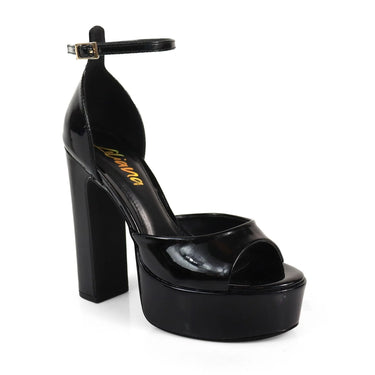Josy-13 Black Platform Heels with Ankle Strap and Block Heel - trendy women's footwear
