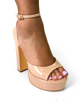 Josy-13 Nude Platform Heels with Ankle Strap and Block Heel - women's fashion sandals