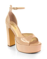 Josy-13 Nude Platform Heels with Ankle Strap and Block Heel - comfortable summer shoes for women