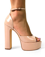 Josy-13 Nude Platform Heels with Ankle Strap and Block Heel for women - stylish shoes by Palazzo Couture