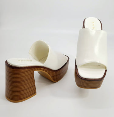 Just Chilling Thick Heeled Platform Slide Sandals (White ) - Palazzo Couture Online