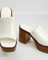 Just Chilling Thick Heeled Platform Slide Sandals (White ) - Palazzo Couture Online