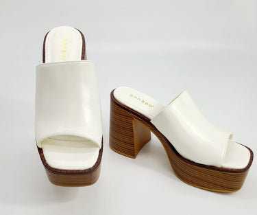 Just Chilling Thick Heeled Platform Slide Sandals (White ) - Palazzo Couture Online