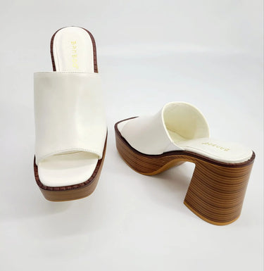 Just Chilling Thick Heeled Platform Slide Sandals (White ) - view 3