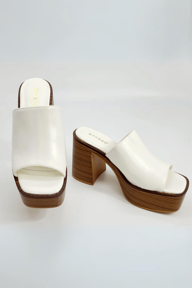 Just Chilling Thick Heeled Platform Slide Sandals (White ) - Palazzo Couture Online