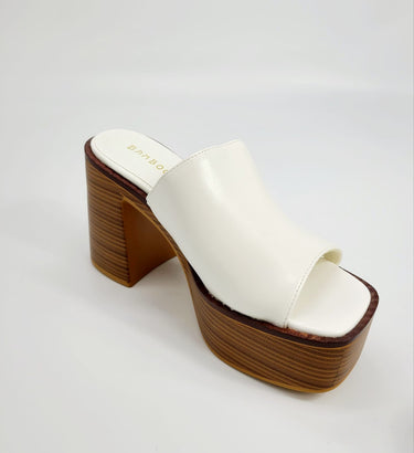 Just Chilling Thick Heeled Platform Slide Sandals (White ) - Palazzo Couture Online