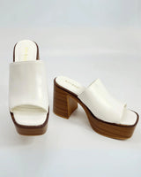 Just Chilling Thick Heeled Platform Slide Sandals (White ) - front view