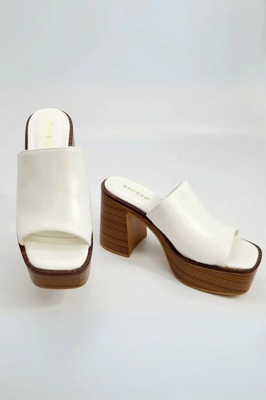 Just Chilling Thick Heeled Platform Slide Sandals (White ) - front view