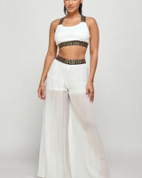 Kalira Palazzo Pants Set white front view showing complete two piece pant set