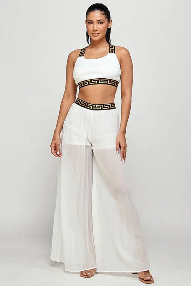 Kalira Palazzo Pants Set white front view showing complete two piece pant set