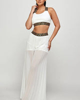 Kalira Palazzo Pants Set white close up of palazzo top design and fabric detail