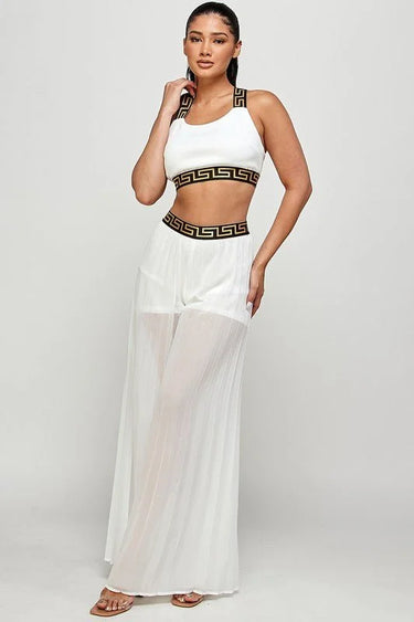 Kalira Palazzo Pants Set white close up of palazzo top design and fabric detail
