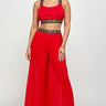Kalira Red Palazzo Set with Banded Tank Top front view showing complete two piece pant set