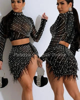 Karla Mesh Skirt Set with Pearls front view showing complete two piece skirt set