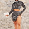 Karla Mesh Skirt Set with Pearls close up of mesh top design and fabric