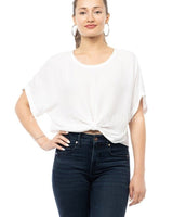 Karla Satin T-Shirt with Front Knot Detail Blouse (White) - Palazzo Couture Online