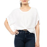 Karla Satin T-Shirt with Front Knot Detail Blouse (White) - Palazzo Couture Online