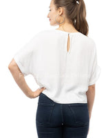 Karla Satin T-Shirt with Front Knot Detail Blouse (White) - Palazzo Couture Online