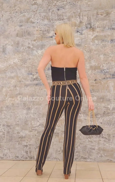 Kelly Knit Jumpsuit (Black/Khaki) - elegant jumpsuit for parties and events