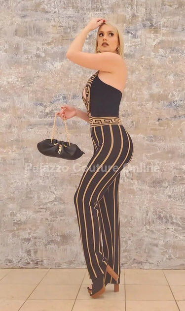 Kelly Knit Jumpsuit (Black/Khaki) - women's one-piece outfit for going out