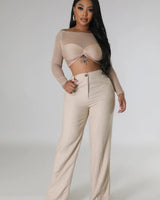 Khloie Taupe Crop Top with Sheer Long Sleeves - chic crop top by Palazzo Couture