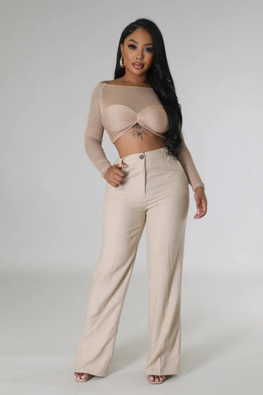 Khloie Taupe Crop Top with Sheer Long Sleeves - chic crop top by Palazzo Couture