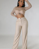 Khloie Taupe Crop Top with Sheer Long Sleeves - summer crop top for women