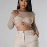 Khloie Taupe Crop Top with Sheer Long Sleeves for women - crop top by Palazzo Couture