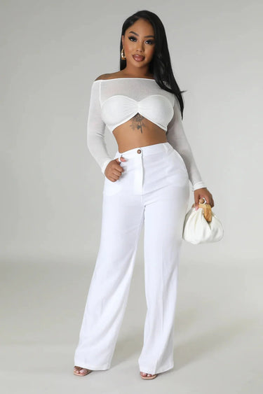 Khloie White Crop Top with Sheer Long Sleeves - trendy women's top